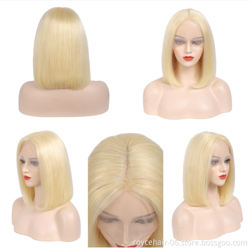 Wholesale 180 Density Raw Indian 100% Human Hair Virgin 613 Blonde Color Straight T Part HD Transparent Lace Frontal Bob Wigs